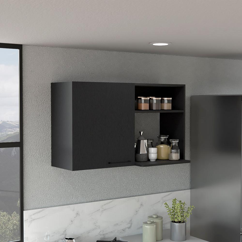 DEPOT E-SHOP Salento 2 Stackable Wall-Mounted Storage Cabinet with 2 Side Shelf, Black. Picture 5