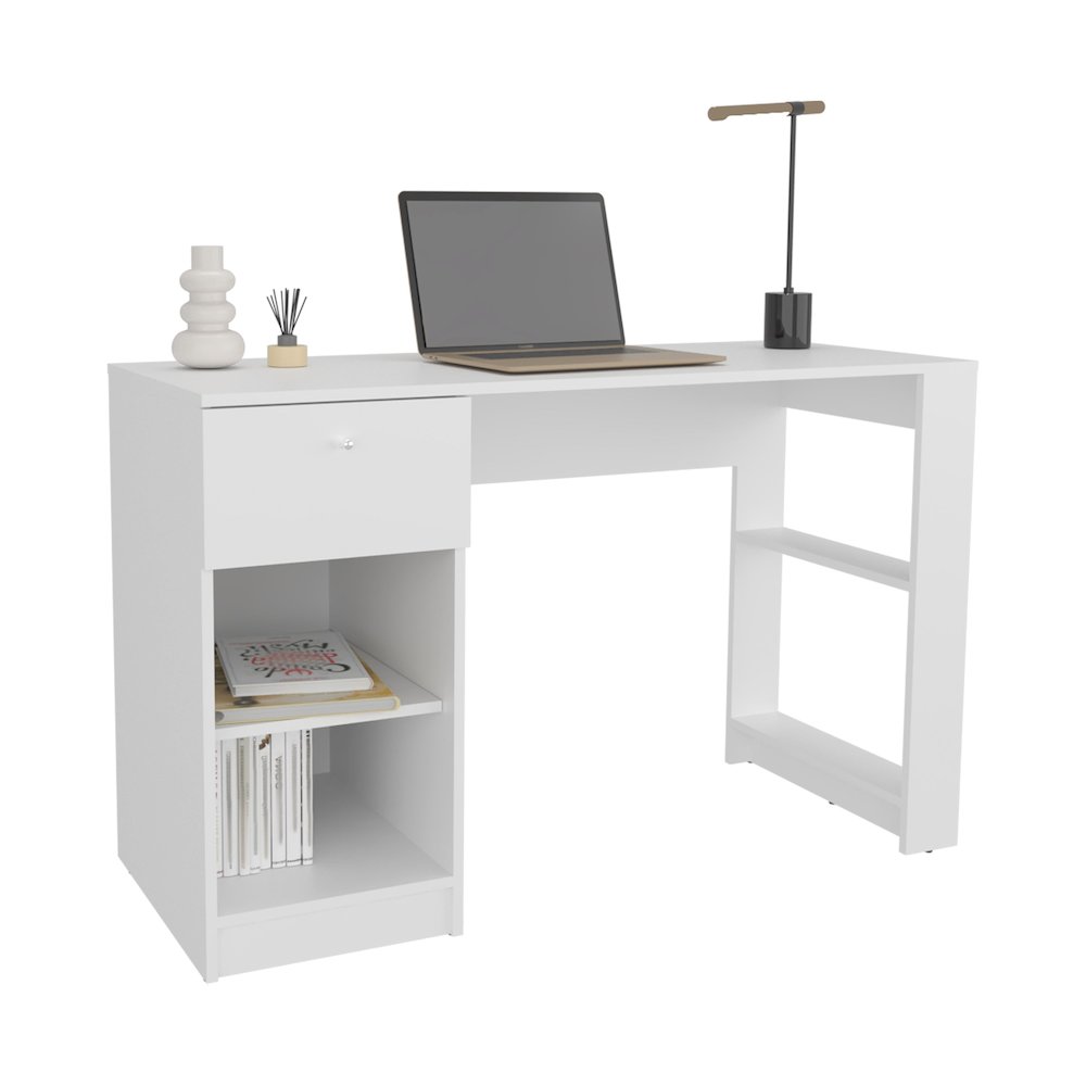 Tolsona Desk, 1 Drawer, 2 Shelves, White. Picture 4