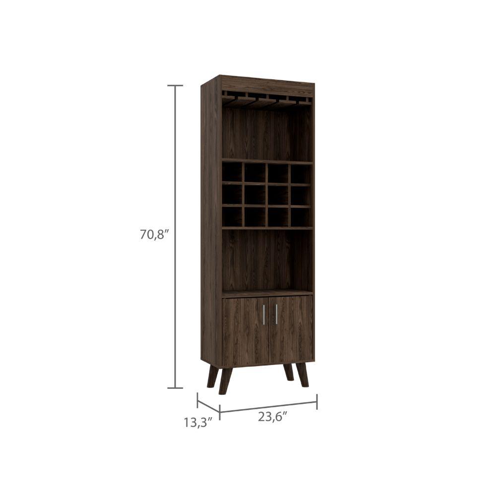 DEPOT E-SHOP Harvey Bar Cabinet, Twelve Wine Cubbbies, Two-Door Cabinet, Two Shelves- Dark Walnut, For Living Room. Picture 4