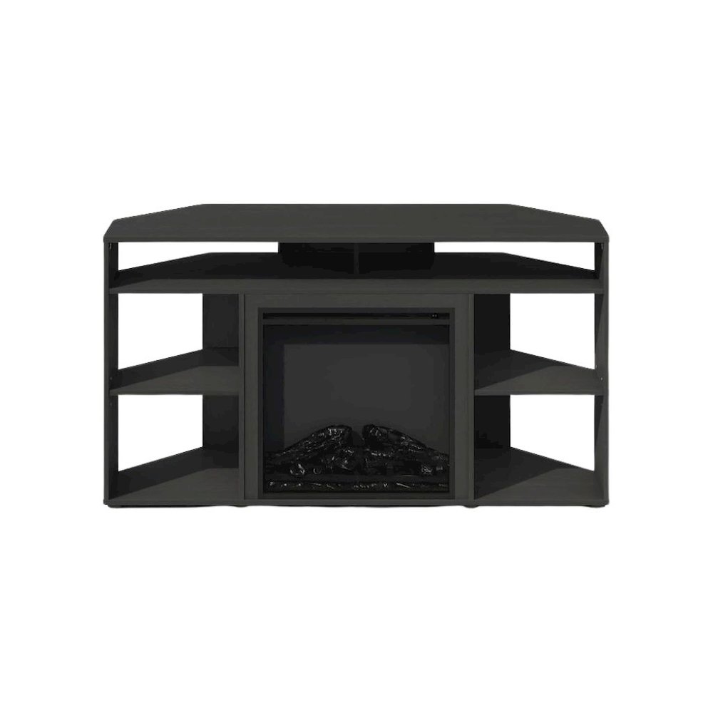 Black 55 Inch Fireplace TV Stand with Five Shelves and Electric Flame Display. Picture 5