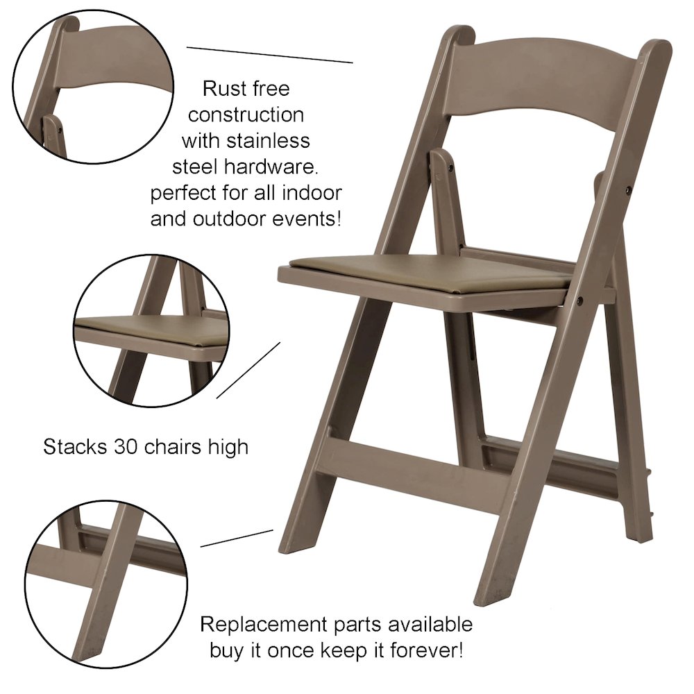 Set Of 4 Amigo Inter Stackable Resin Folding Chair With Padded Seat - Sand Beige. Picture 4