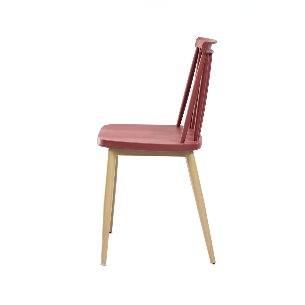 Set Of 1 Plastic Windsor Chair With Metal Legs - Red. Picture 2