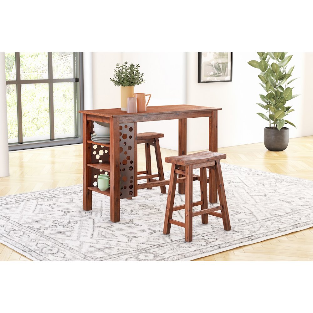 Brittany 3pc Rectangular Bar Table Set - Chestnut Wire-Brush. Picture 3