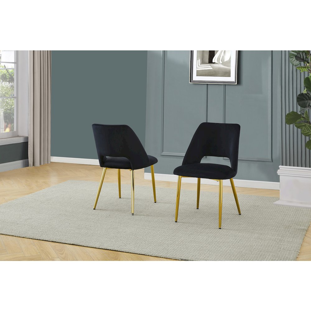 Black Velvet Dining Side Chair Openback, Chrome Gold, Set of 2. Picture 3
