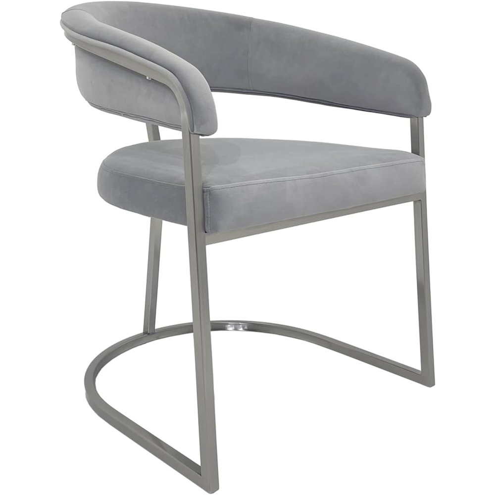 Gray Velvet Cushion Dining Chair with Matte Silver Legs. Picture 1