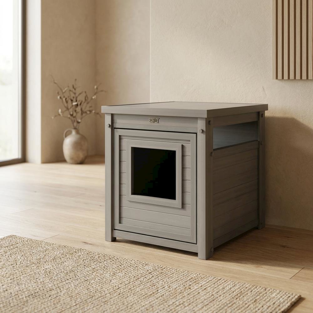 Grey ECOFLEX® Litter Box Cover End Table with Door Access. Picture 2