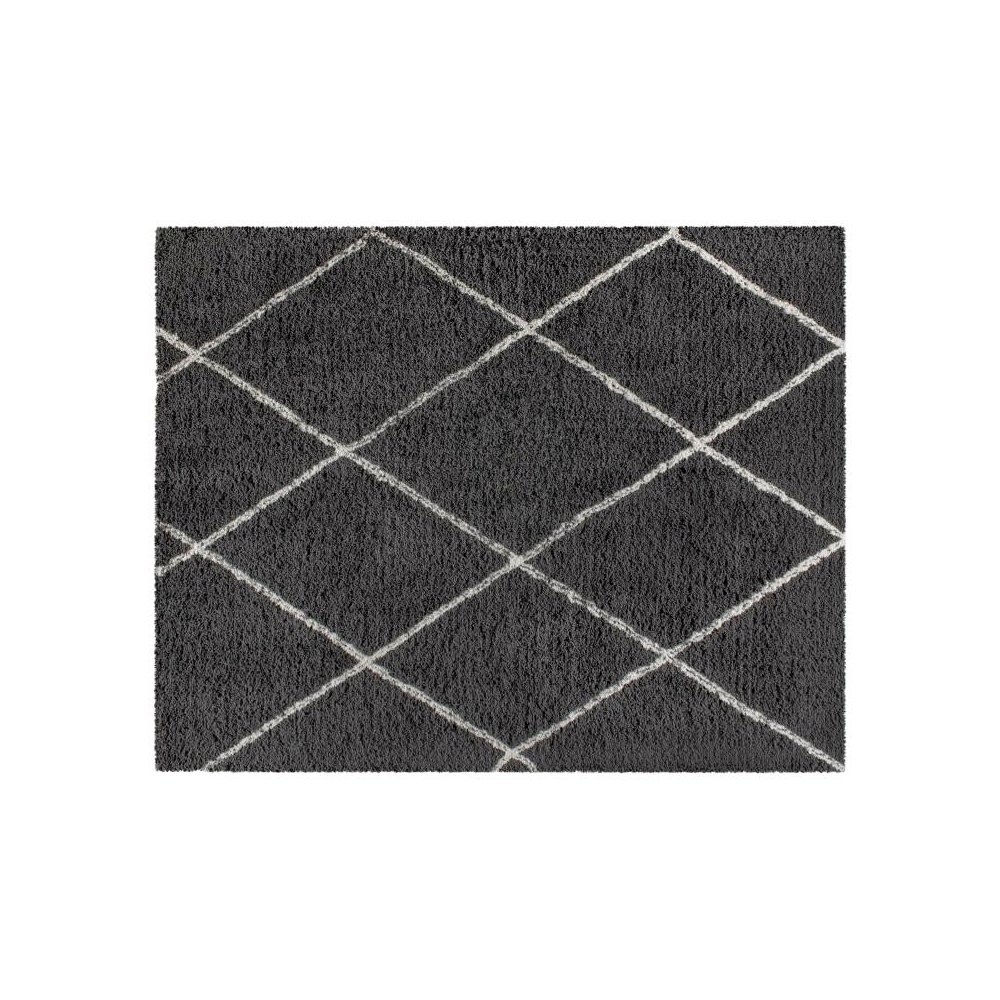 Shag Style Diamond Trellis Area Rug - 8' x 10' - Charcoal/Ivory Polyester (PET). Picture 1