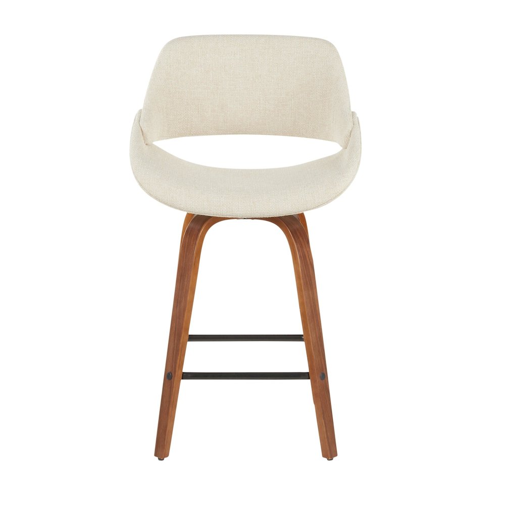 Walnut Wood, Cream Fabric, Black Metal Fabrico Counter Stool - Set of 2. Picture 6