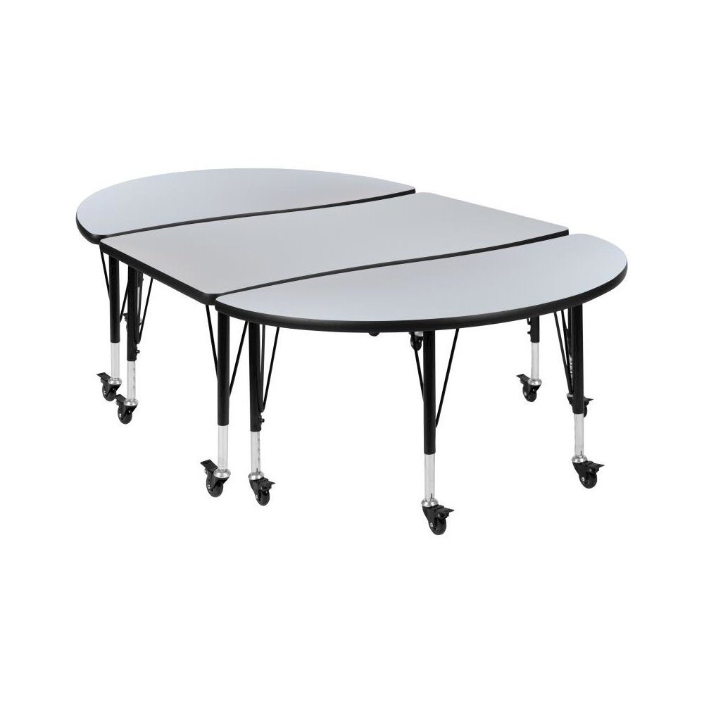 3 Piece 76" Oval Wave Flexible Grey Thermal Laminate Activity Table Set - Height Adjustable Short Legs. Picture 1
