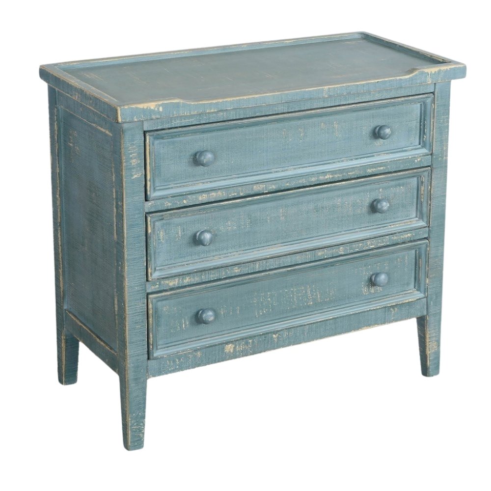 Green Solid Wood Farmhouse End Table with Storage, 3-Drawer Nightstand. Picture 1