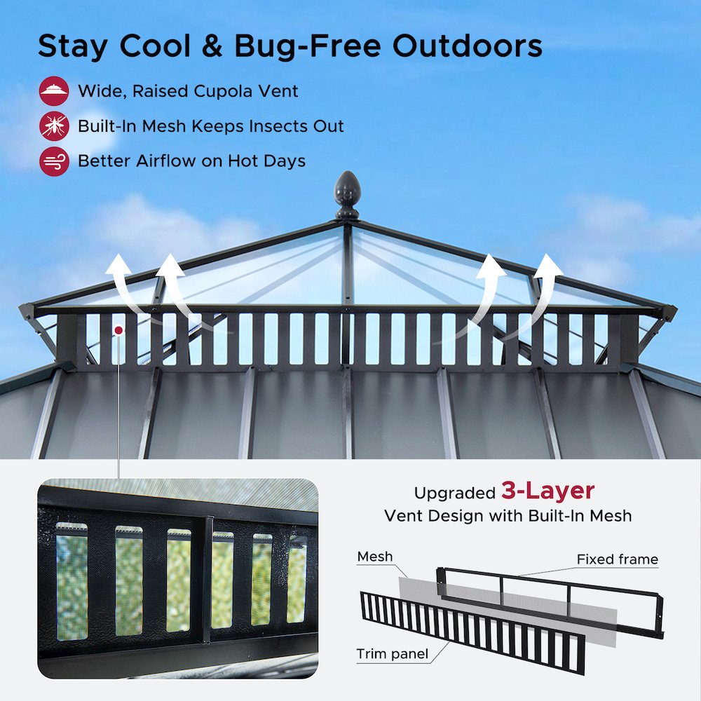12 ft. x 12 ft. Kingston Extra-Tall, Wide Hardtop Gazebo. Picture 4