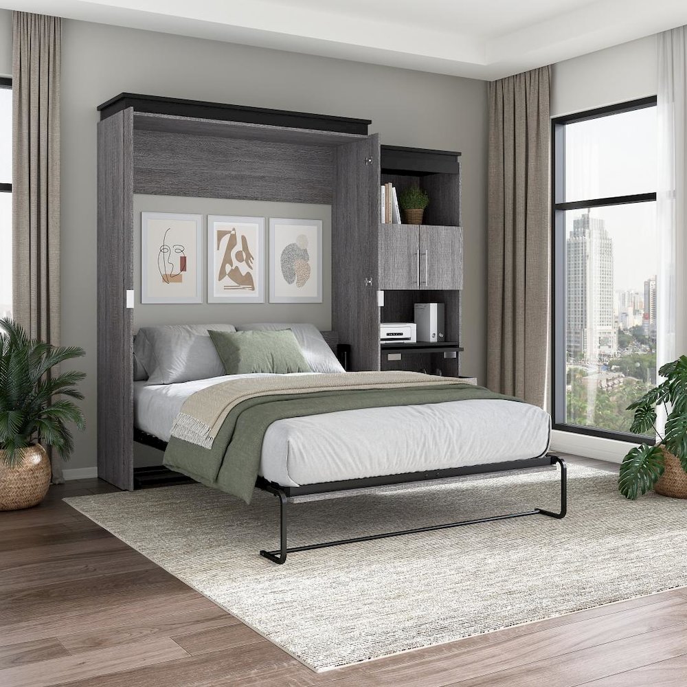 Orion Queen Murphy Bed with Storage Cabinet and Fold-Out Desk (97W). Picture 11