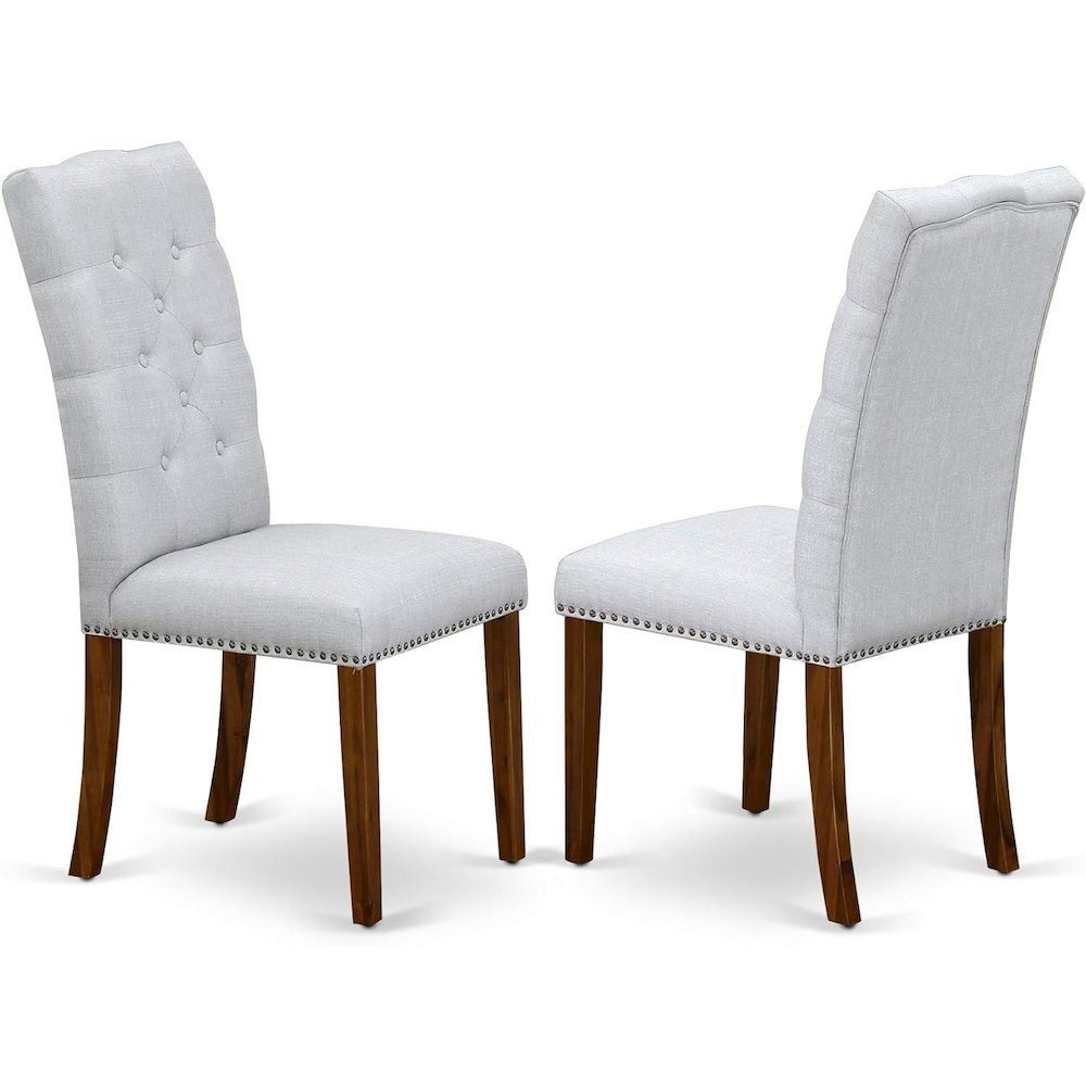 9 Piece Dining Set Includes a Rectangle Dining Room Table with Removable Leaf and 8 Grey Linen Fabric Upholstered Chairs, 42x92 Inch, Walnut. Picture 3