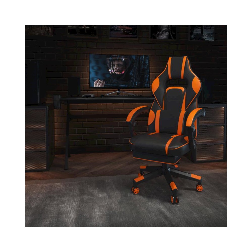 X40 Gaming Chair Racing Ergonomic Computer Chair with Fully Reclining Back/Arms, Slide-Out Footrest, Massaging Lumbar - Black/Orange. Picture 2