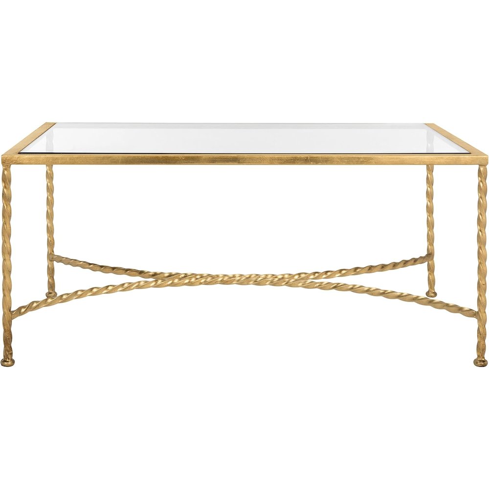 American Homes Collection Matilda Gold Leaf Glass Couture Coffee Table. Picture 3