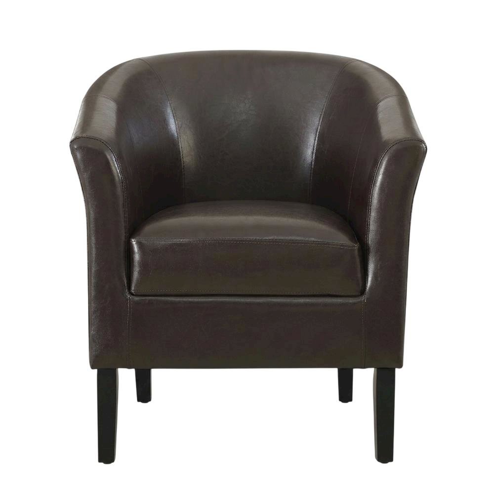 Brown Armchair with Faux Leather Upholstery and Cushioned Seat for Modern Living. Picture 4
