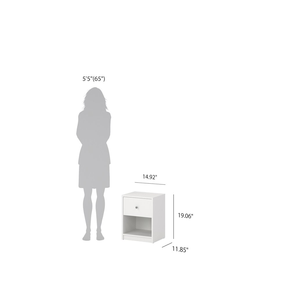 Portland 1 Drawer Nightstand - Set of 2, White. Picture 13