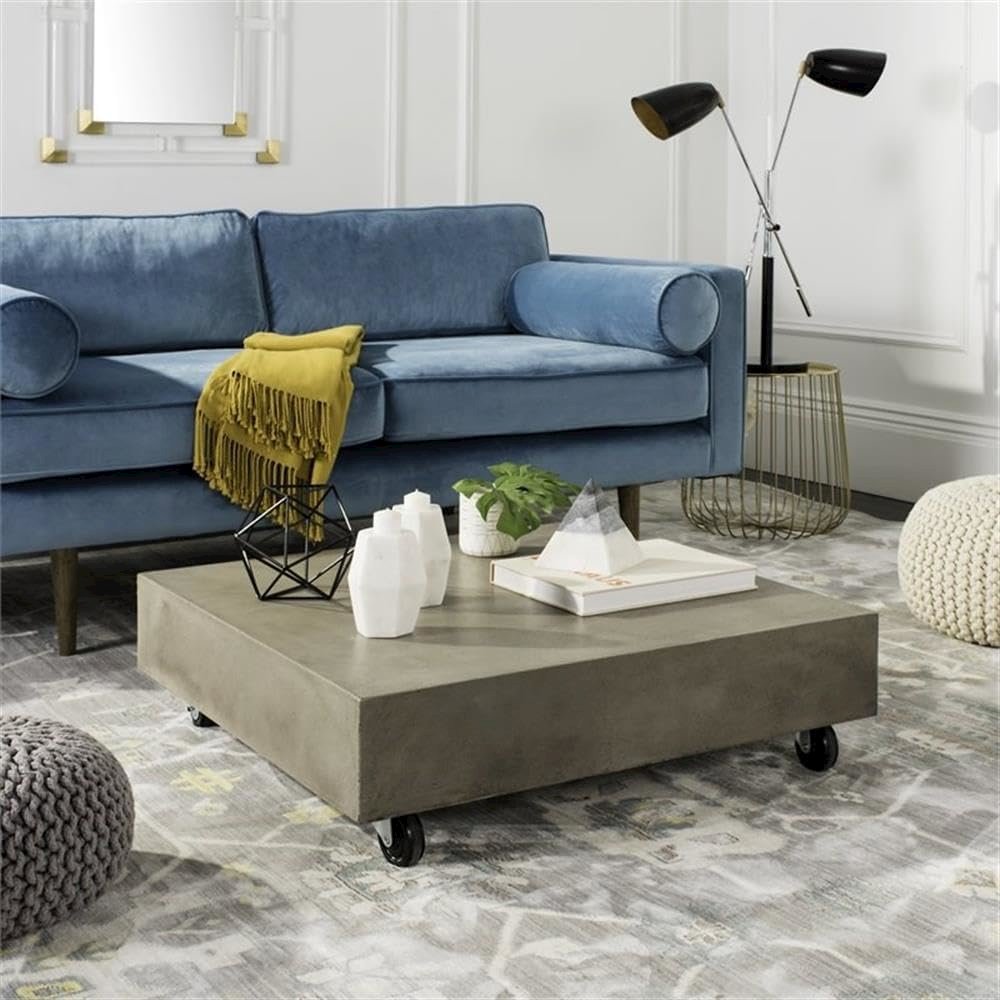 Gargon Indoor/Outdoor Modern Concrete 9.84-Inch H Coffee Table With Casters. Picture 5
