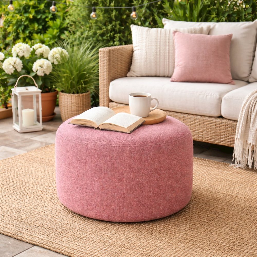 Red Outdoor Pouf Ottoman, Weather-Ready Patio Ottoman for Seating. Picture 3