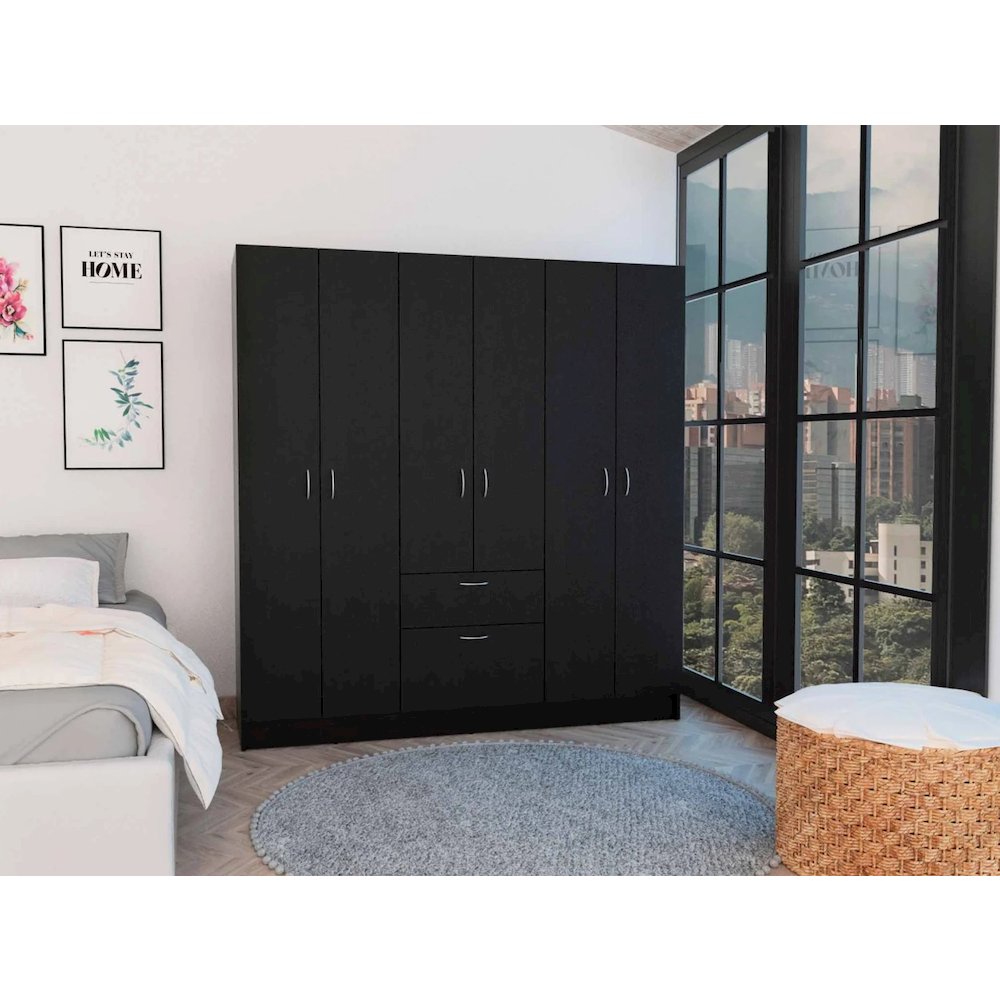 Mitu six Doors Armoire Black / White MDF. Picture 4