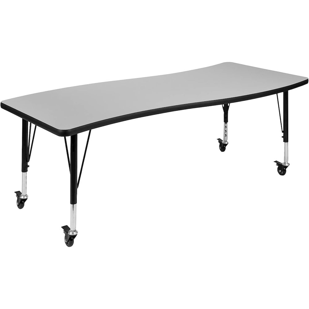 Mobile 26"W x 60"L Rectangular Wave Flexible Collaborative Grey Thermal Laminate Activity Table - Height Adjustable Short Legs. Picture 1