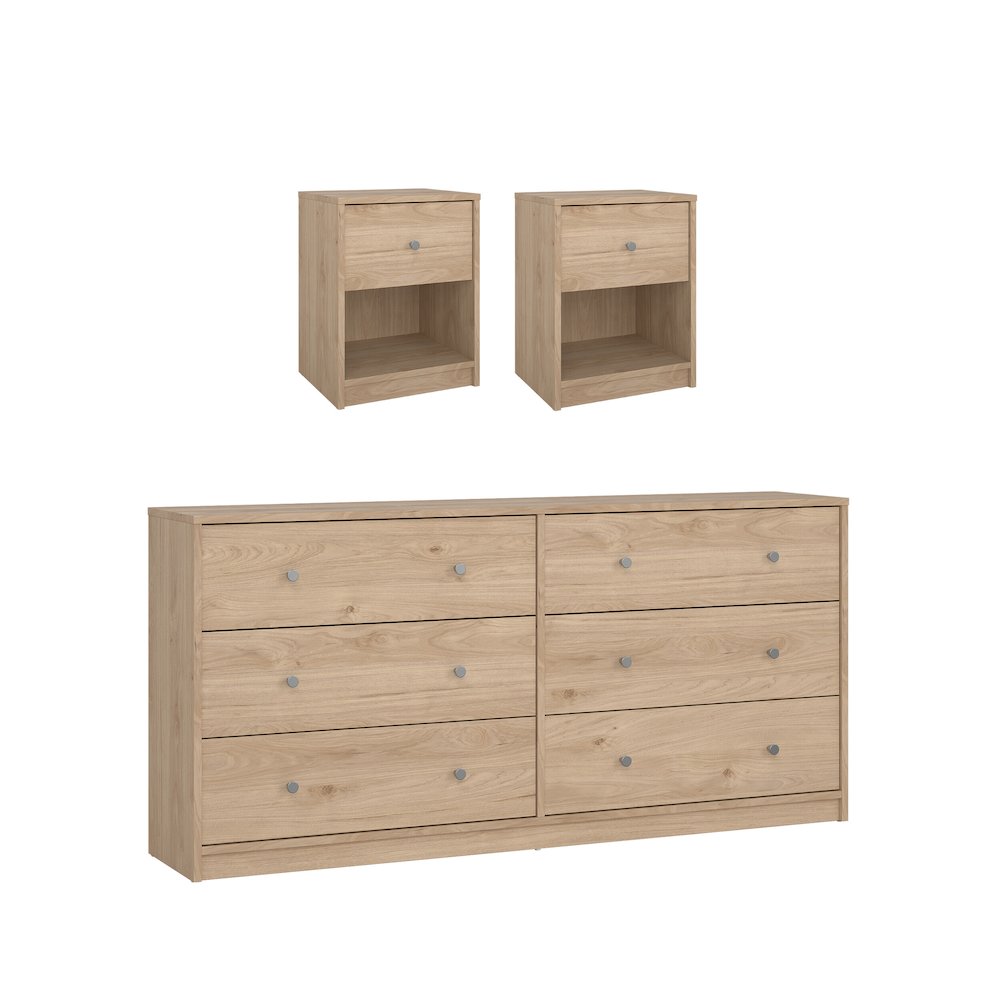 3-Piece Bedroom Set - 6 Drawer Double Dresser And Nightstand Set Of 2. Picture 1