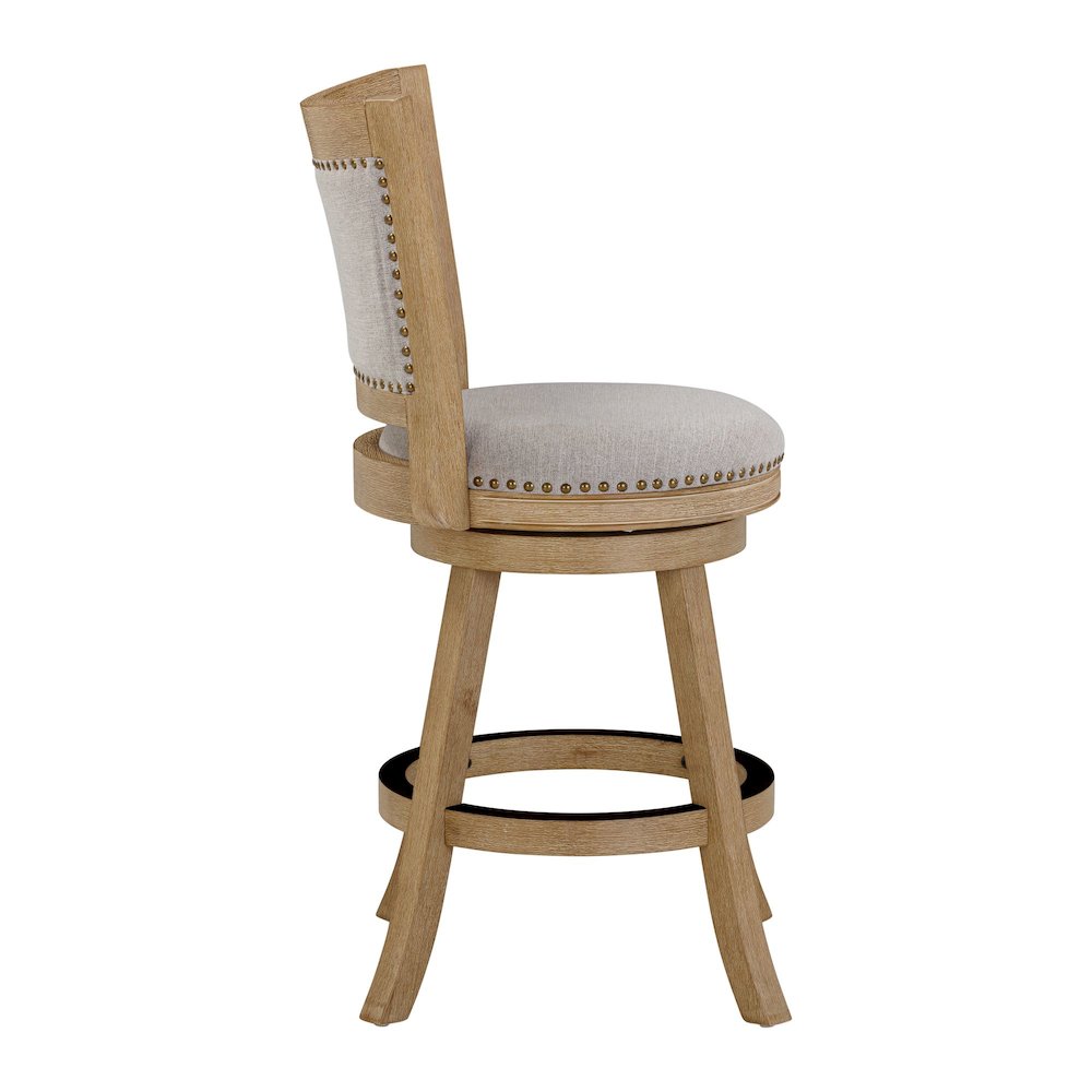 Melrose Grey Fabric Swivel Counter Stool - Driftwood Wire-Brush Finish. Picture 4