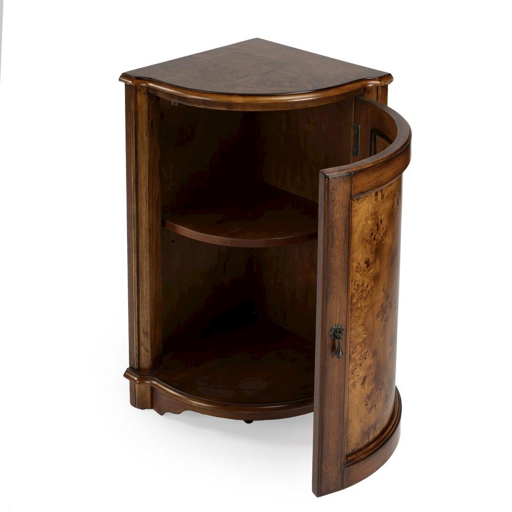 Medium Brown Small Corner Cabinet with Doors for Storage and Display. Picture 4