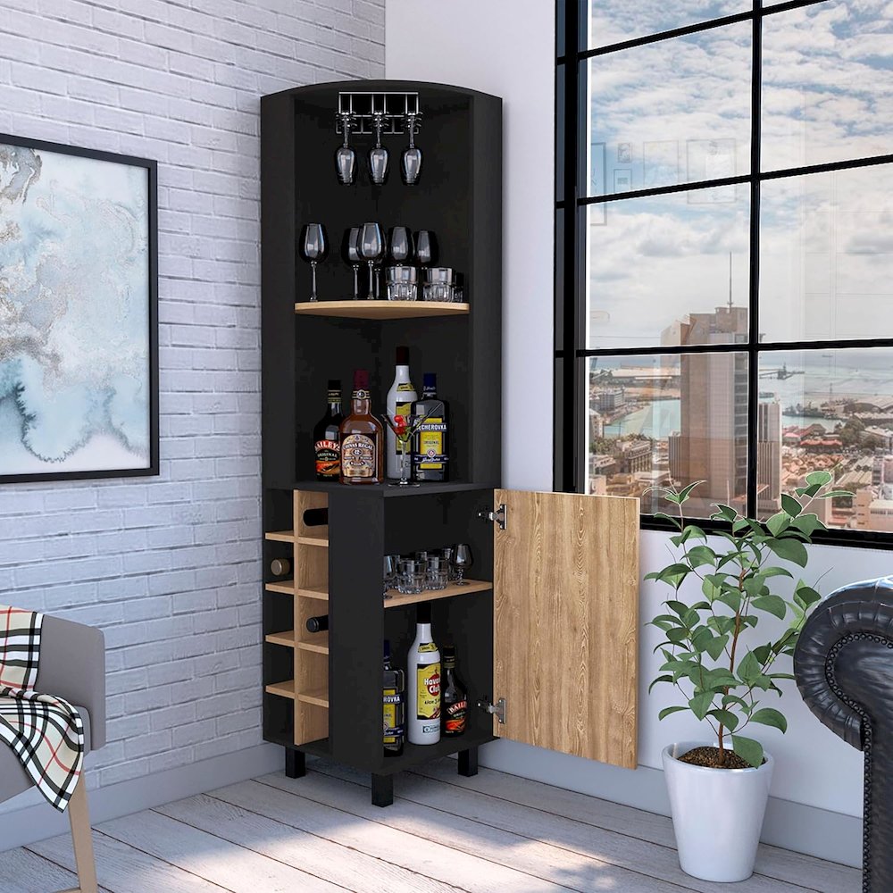Kaia Corner Bar Cabinet Black / Pine MDF. Picture 6