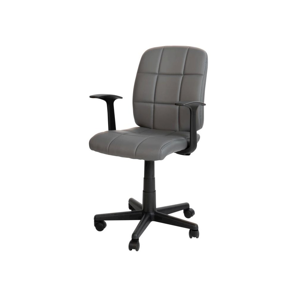 Mid-Back Gray Quilted Vinyl Swivel Task Office Chair with Arms. Picture 1