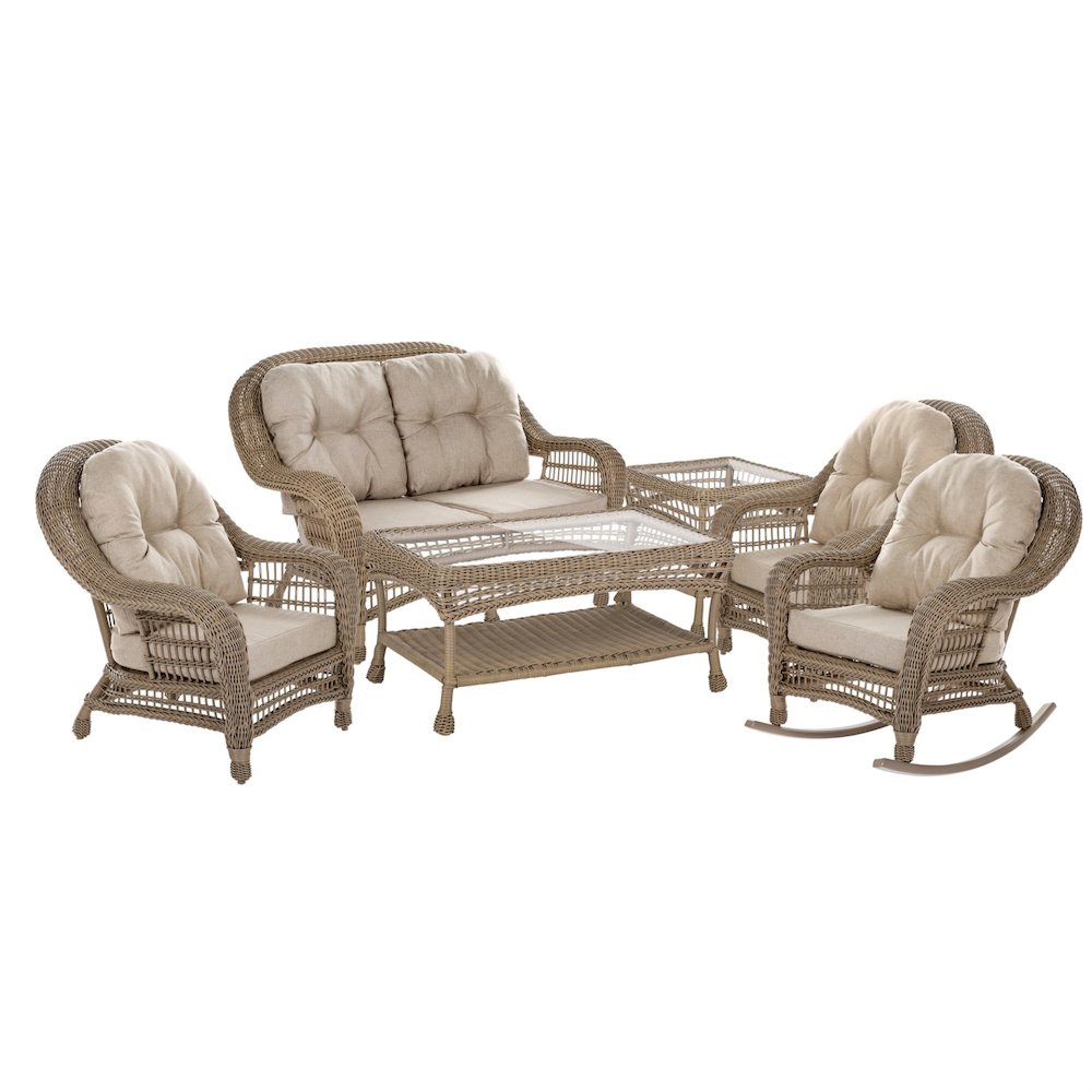 Outdoor Garden Patio 6 Pc Cappuccino Furniture Conversation Set. Picture 1