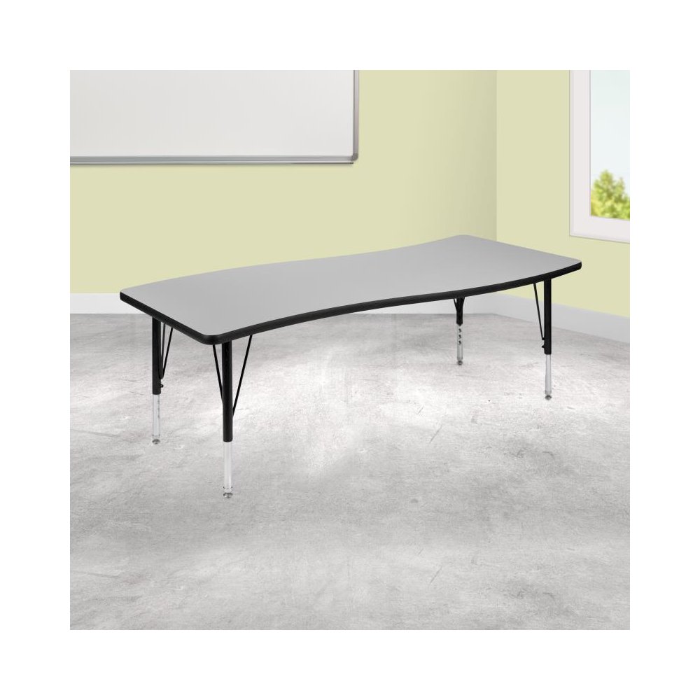 26"W x 60"L Rectangular Wave Flexible Collaborative Grey Thermal Laminate Activity Table - Height Adjustable Short Legs. Picture 2