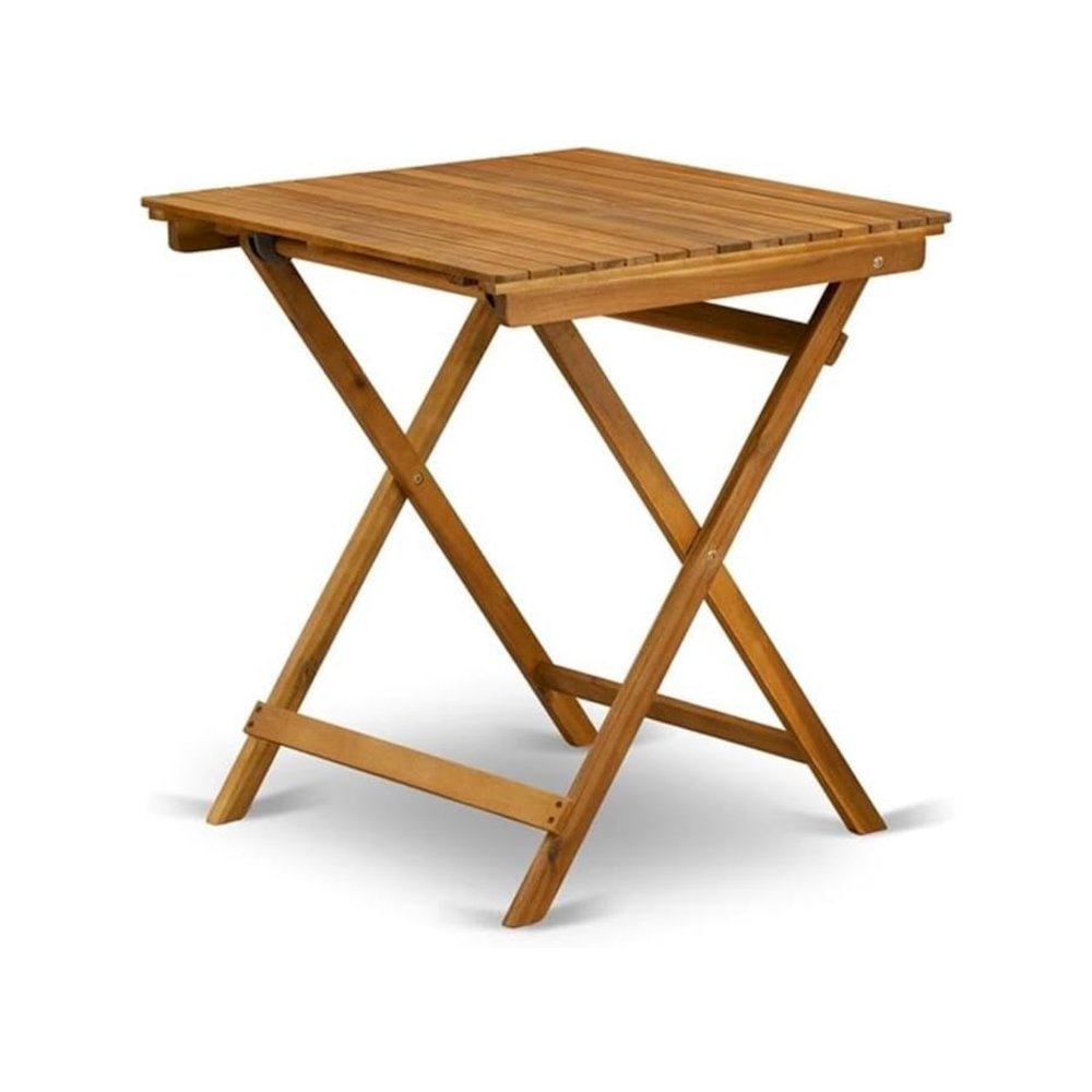 East West Furniture 3-Pc Outdoor Patio Set Consists of a Wooden Folding Table and 2 Folding Camping Chairs Ideal for Garden, Terrace, Bistro, and Porch - Natural Oil Finish. Picture 2