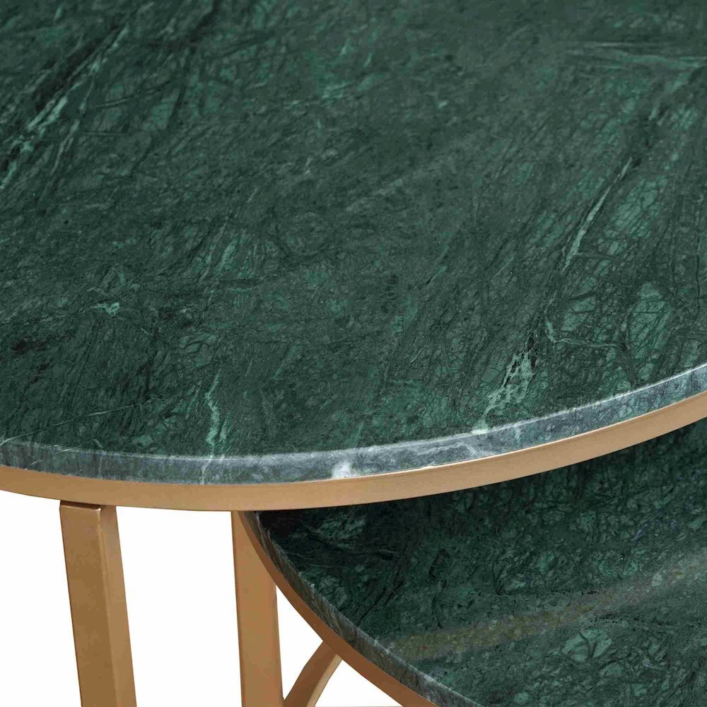 Green Marble Modern Solid Hand-Made Set of Two Nesting Round Coffee Tables. Picture 4