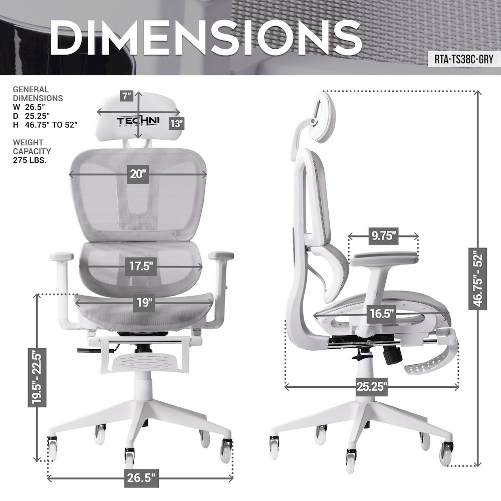 AIRFLEX2.0 White Mesh Gaming Chair. Picture 15