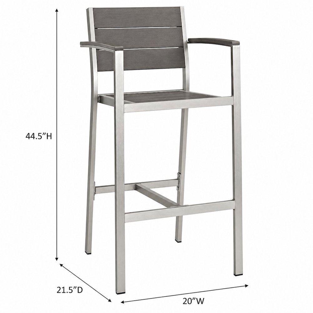 Aluminum Outdoor Bar Stool Set of 2 with Armrests and Comfortable Seating. Picture 3