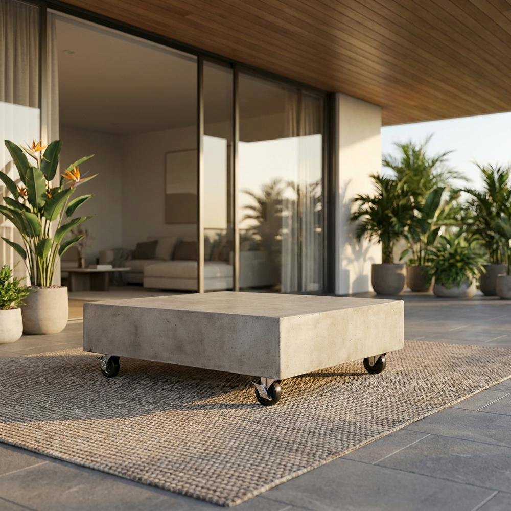 Concrete Coffee Table with Casters, 9.84-Inch Height. Picture 3