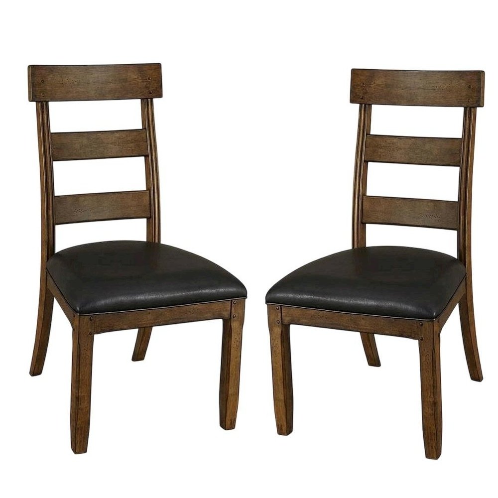 Distressed Mango Side Chair with Upholstered Faux Leather Seat, Warm Pecan. Picture 1