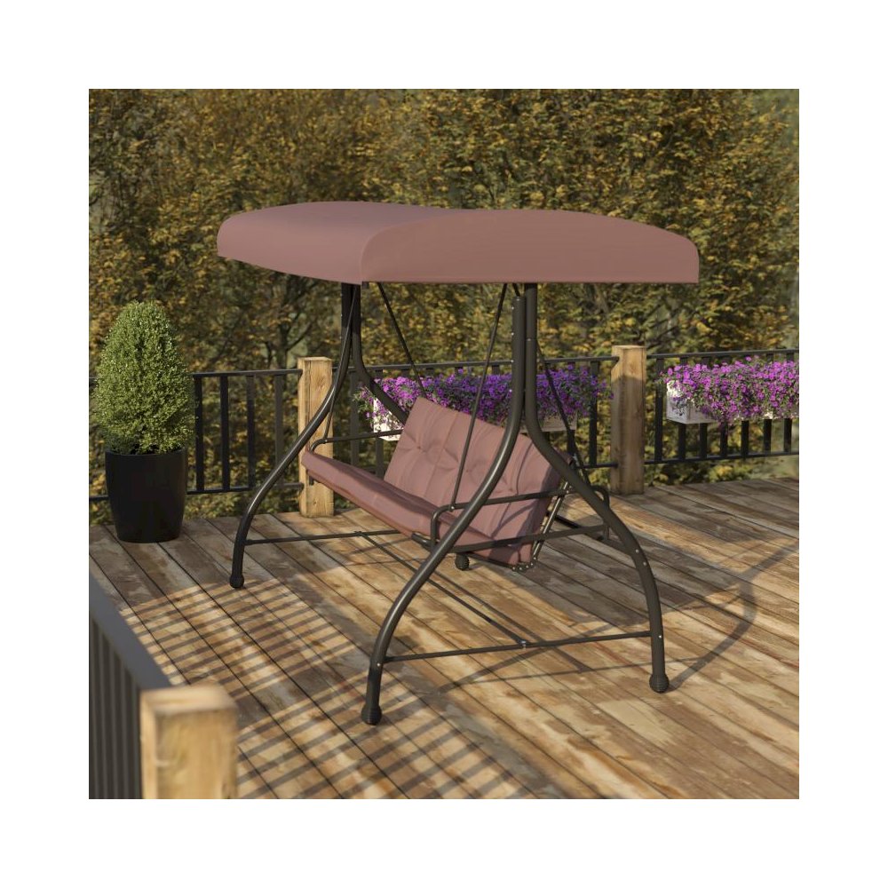 3-Seat Outdoor Steel Converting Patio Swing Canopy Hammock with Cushions / Outdoor Swing Bed (Brown). Picture 2