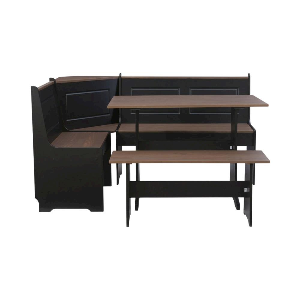 Black and Pecan Dining Furniture Set with Solid Wood Accents and MDF Framework. Picture 2