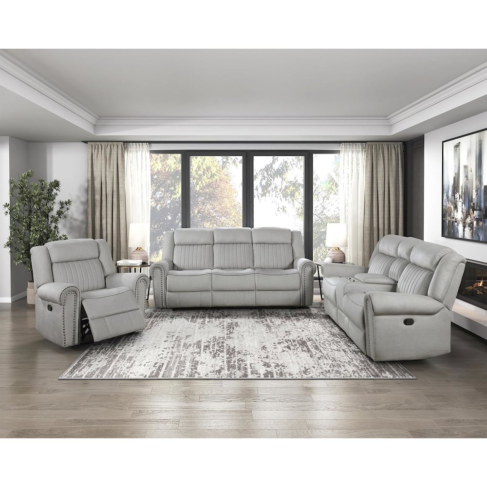 Lexicon Brennen Microfiber Double Reclining Love Seat in Mist. Picture 7