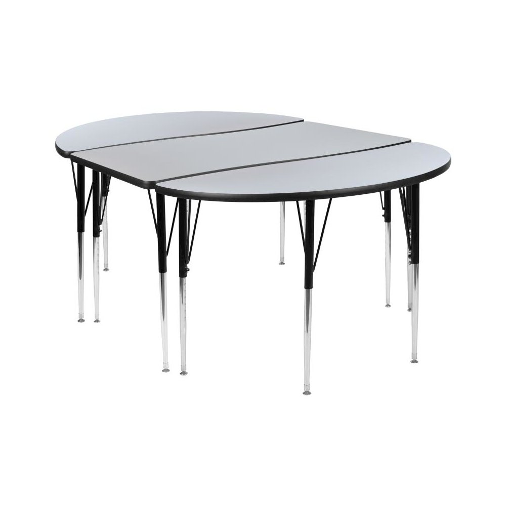 3 Piece 76" Oval Wave Flexible Grey Thermal Laminate Activity Table Set - Standard Height Adjustable Legs. Picture 1