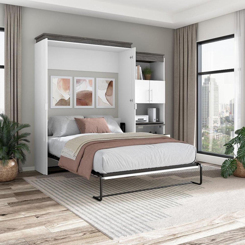 Orion Queen Murphy Bed with Storage Cabinet and Fold-Out Desk (97W). Picture 14