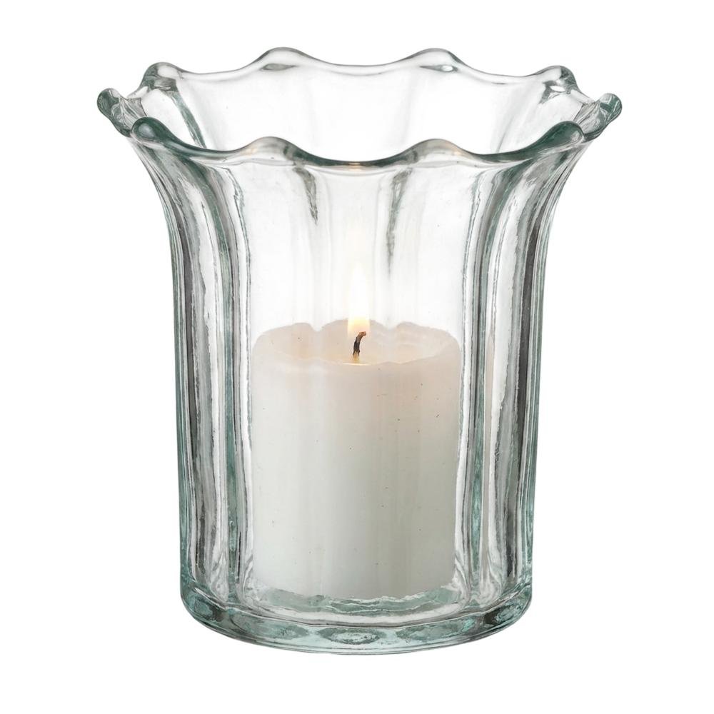 Set Of Three Recycled Glass Ribbed Votive Cylinders. Picture 3