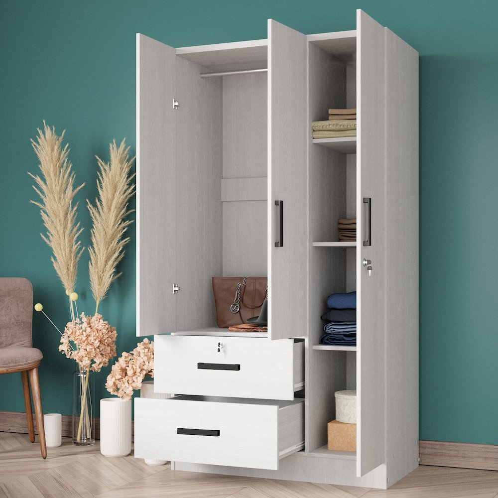 Better Home Products Symphony Wardrobe Armoire Closet with Two Drawers in White. Picture 7