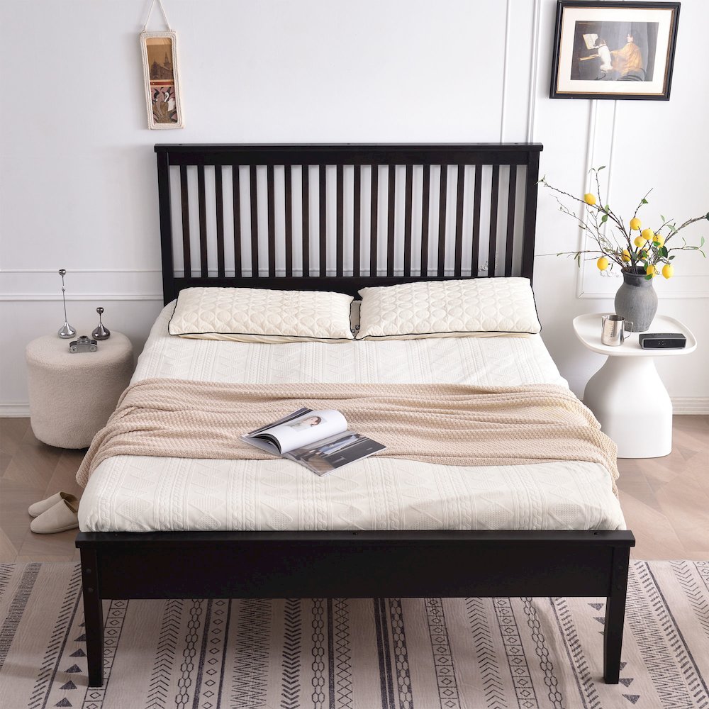 Woodpeckers Furniture And Mattress Solid Pine Wood Bed (Black, Queen). Picture 2