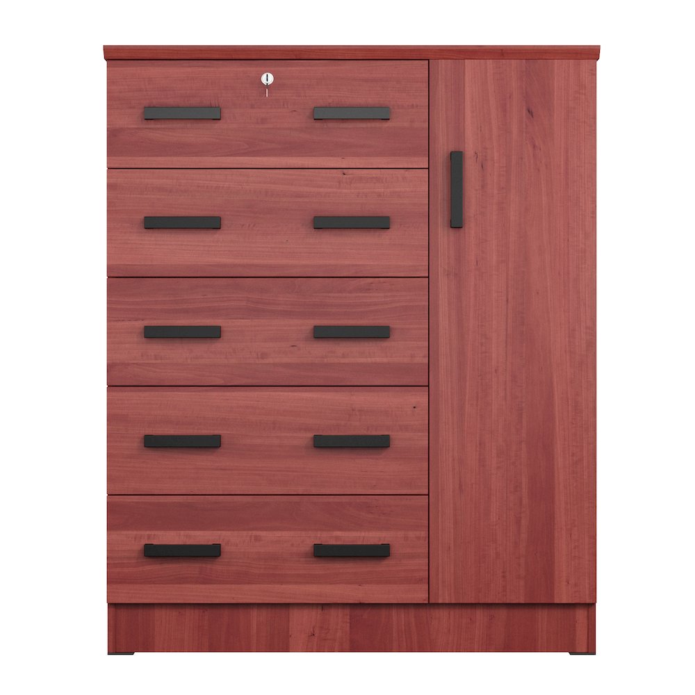 Better Home Products JCF Sofie 5 Drawer Wooden Tall Chest Wardrobe in Mahogany. Picture 2