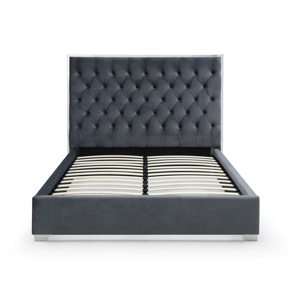 Better Home Products Sophia Velvet Queen Bed with Silver Metal Frame in Gray. Picture 3