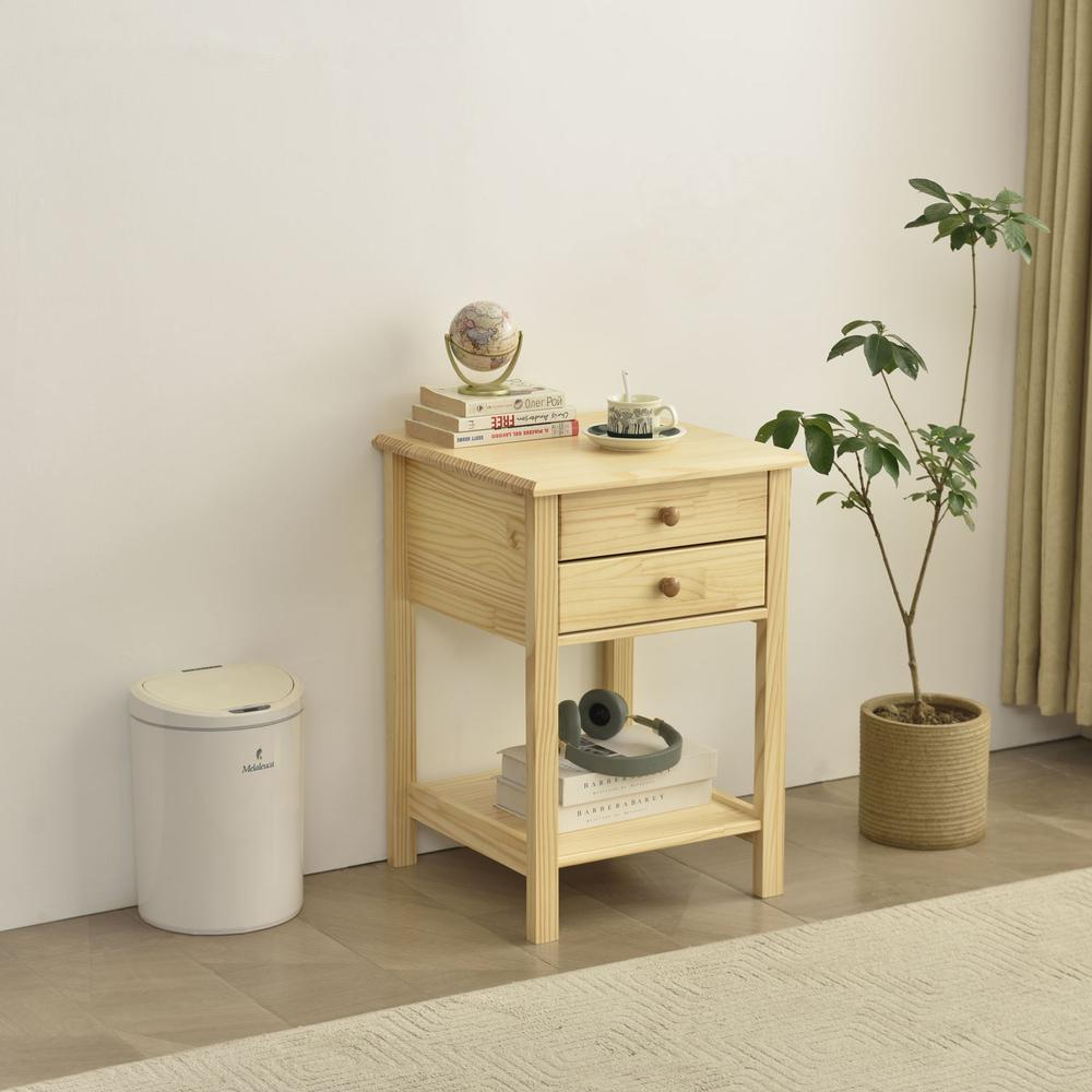 Better Home Products Solid Pine Wood 2 Drawer Nightstand in Natural. Picture 4