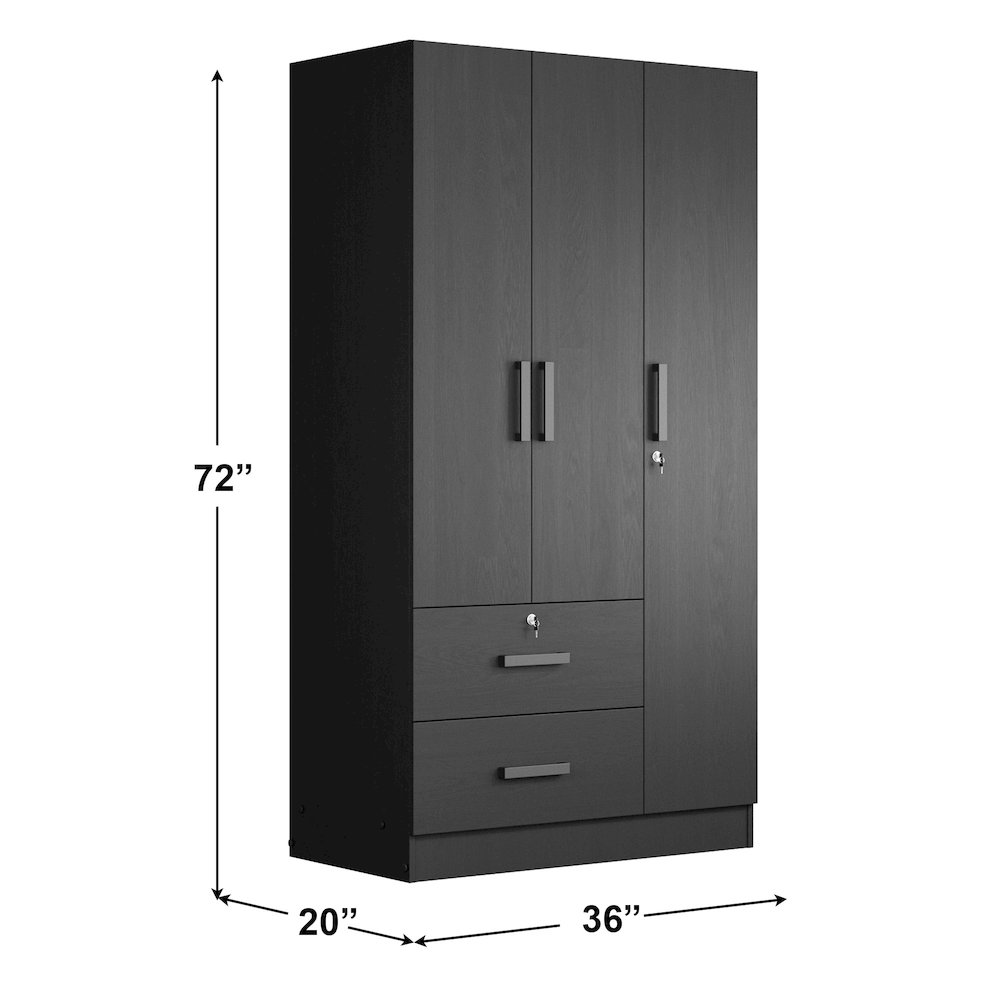 Better Home Products Symphony Wardrobe Armoire Closet with Two Drawers in Black. Picture 3